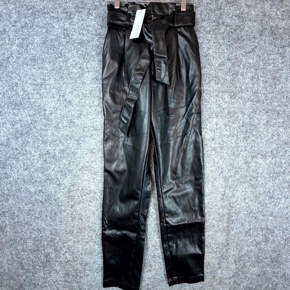 BB Dakota By Steve Madden Pants Women 2 Black Faux Leather High Waist Belt Waist